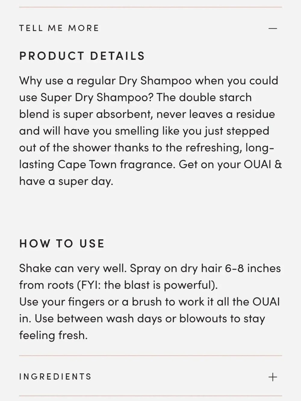 OUAI Super Dry Shampoo Capetown